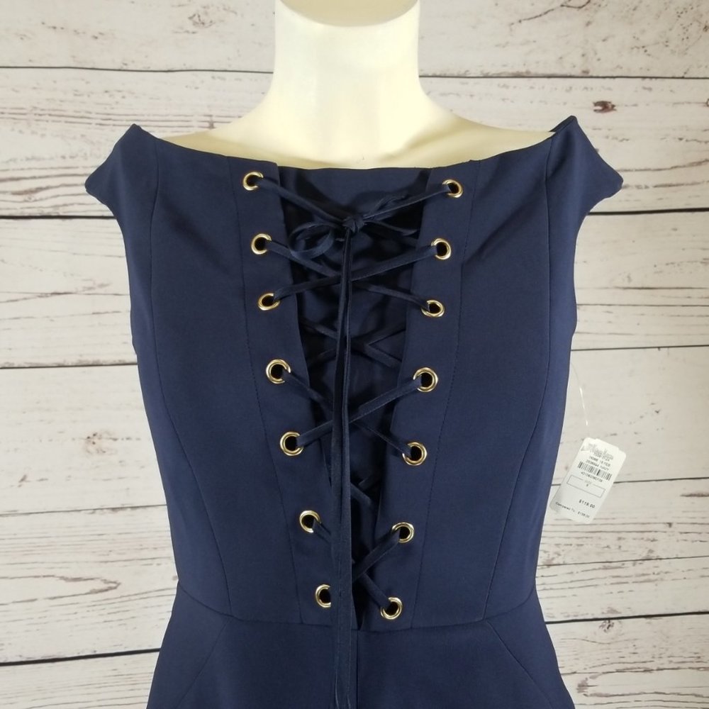 Navy Neiman Marcus Lace-Up Dress - Picture 3 of 5